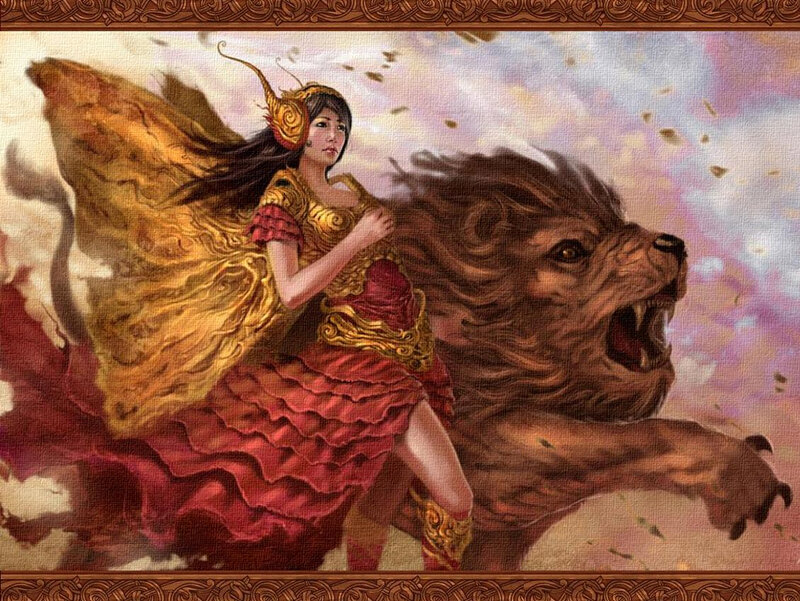 Woman Riding Lion — Red