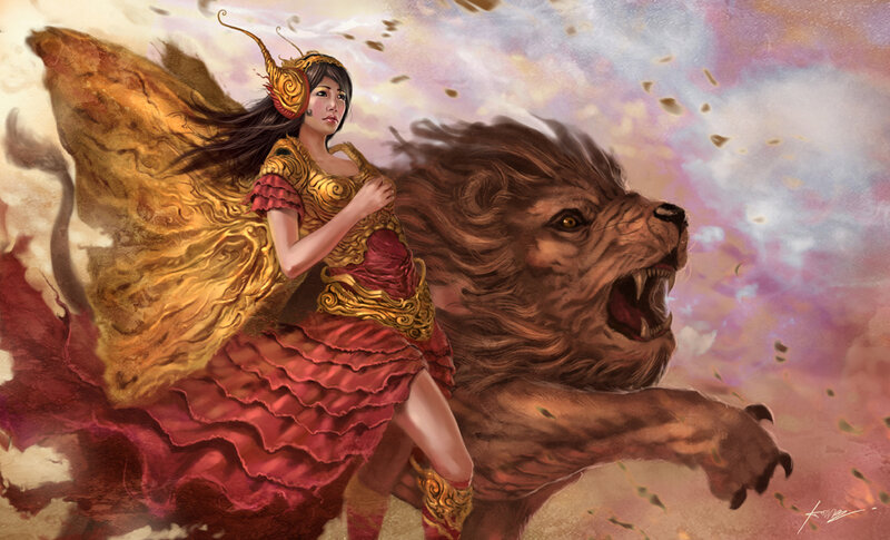 Woman Riding Lion