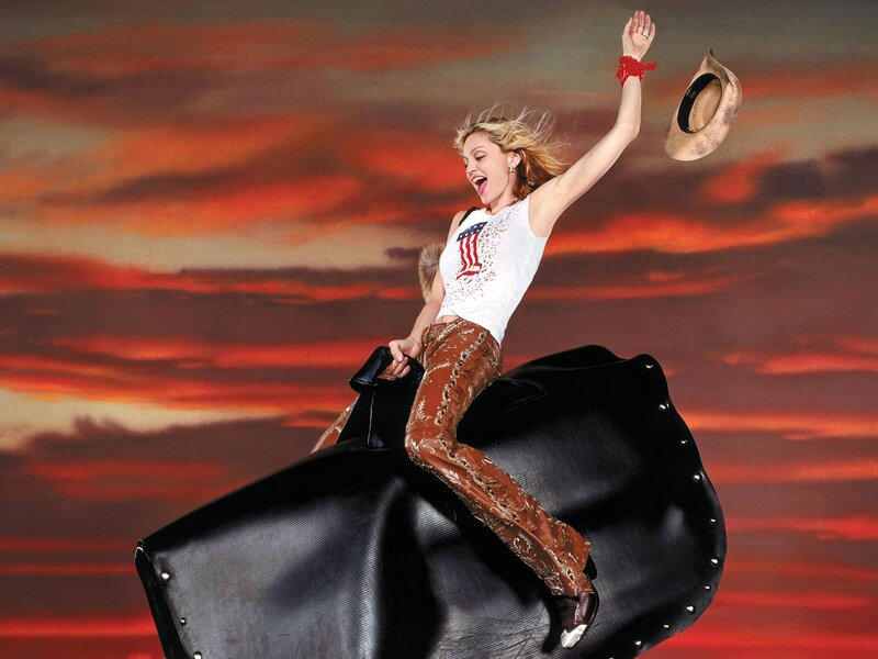 Woman Riding Mechanical Bull — Red