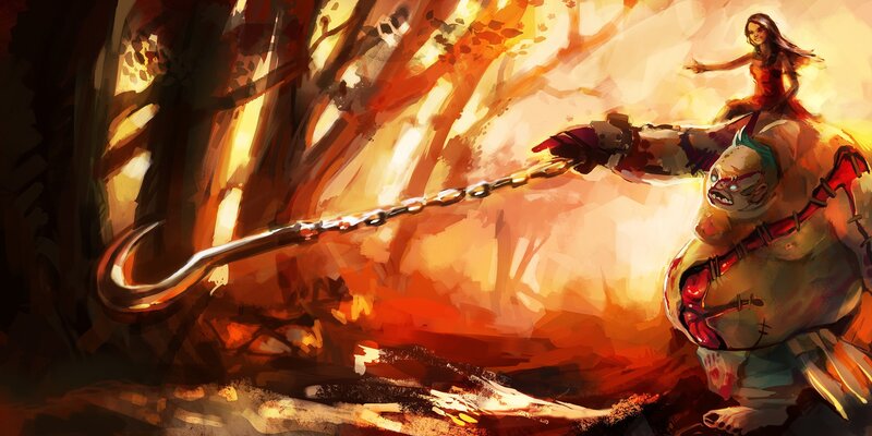 Woman Riding Monster — Orange, Dramatic