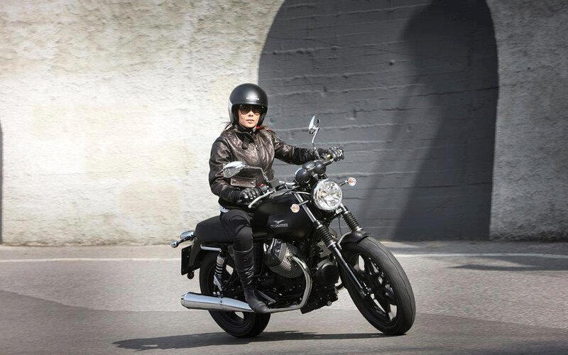 Woman Riding Motorcycle — Black, Dramatic, Afternoon