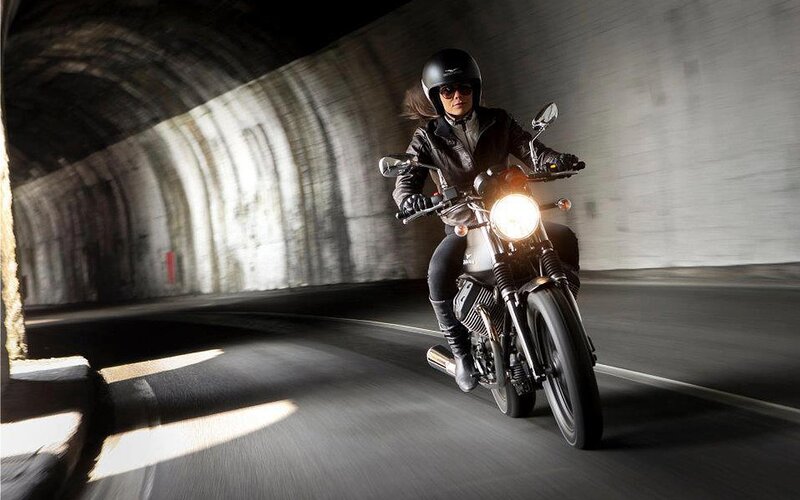 Woman Riding Motorcycle — Black, Dramatic
