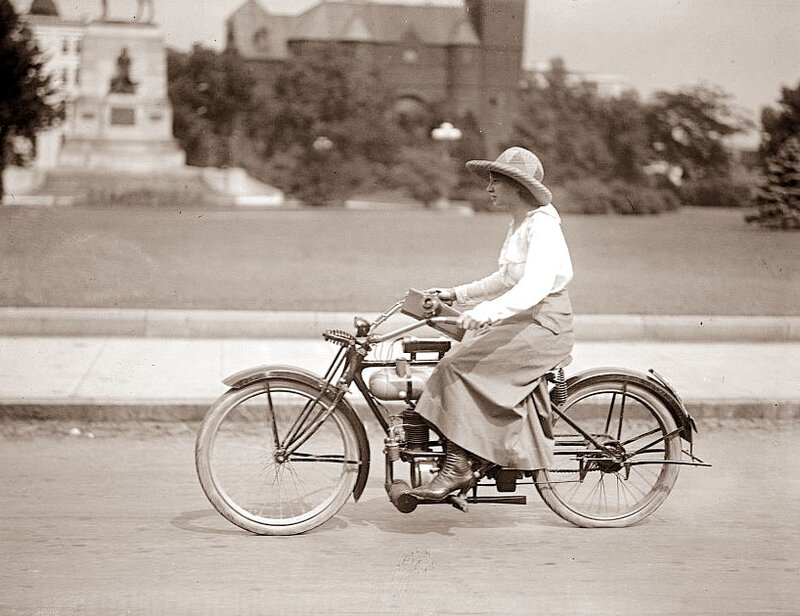 Woman Riding Motorcycle — Sepia