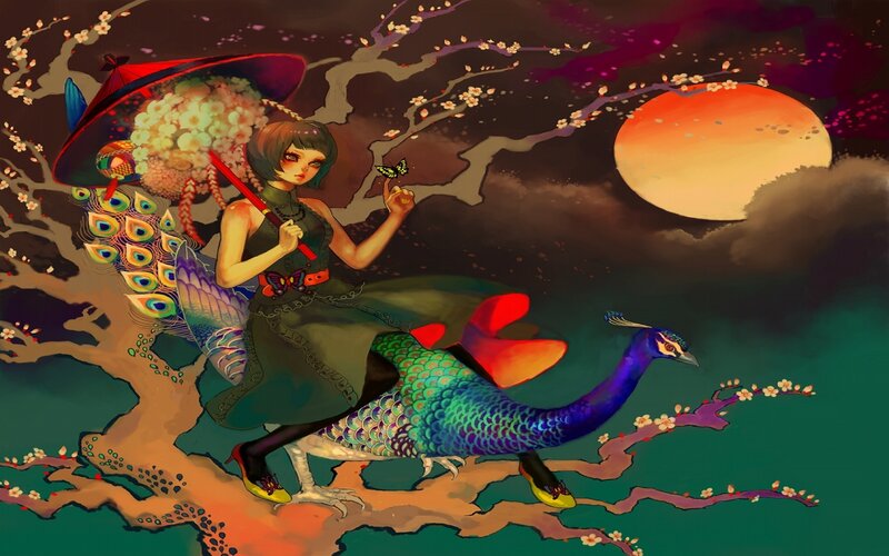 Woman Riding Peacock