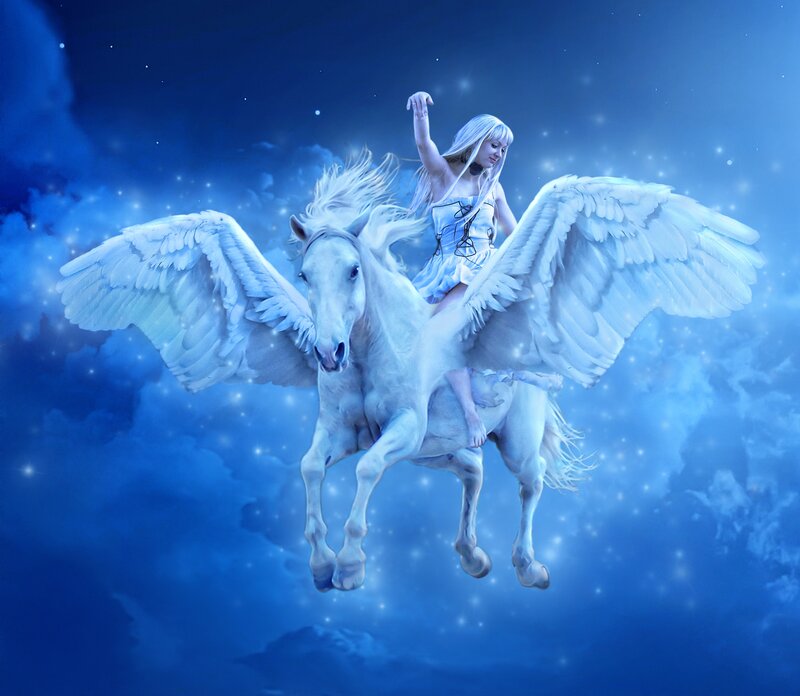Woman Riding Pegasus — Blue