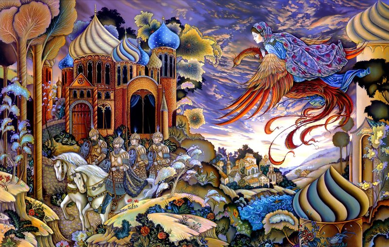 Woman Riding Phoenix — Blue