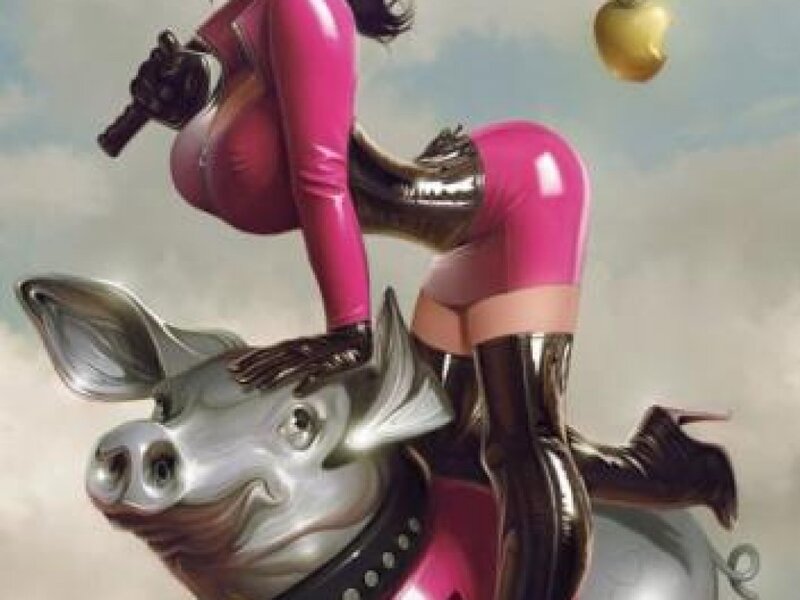 Woman Riding Pig — Pink