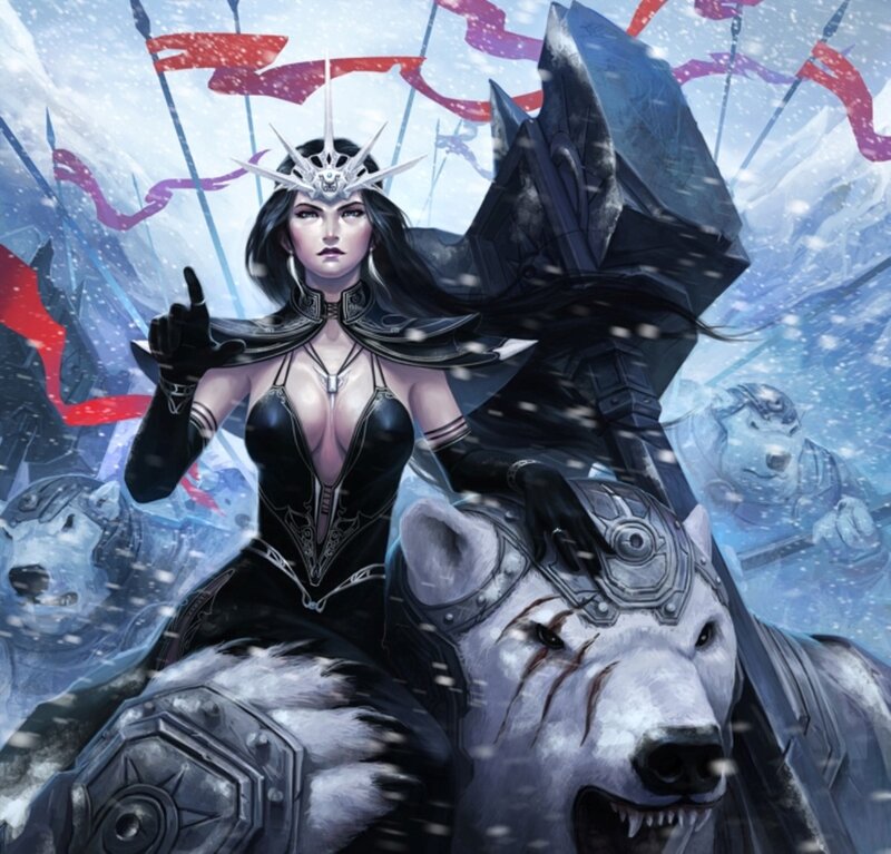 Woman Riding Polar Bear — Black, Dramatic