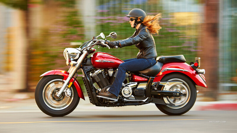 Woman Riding Red Motorcycle — Dynamic, Afternoon