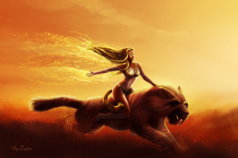 Woman Riding Saber-toothed Cat