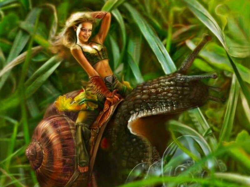 Woman Riding Snail — Green