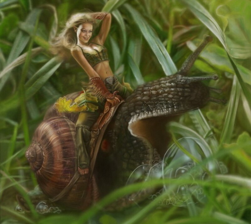 Woman Riding Snail