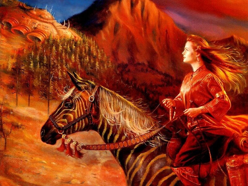 woman riding striped horse