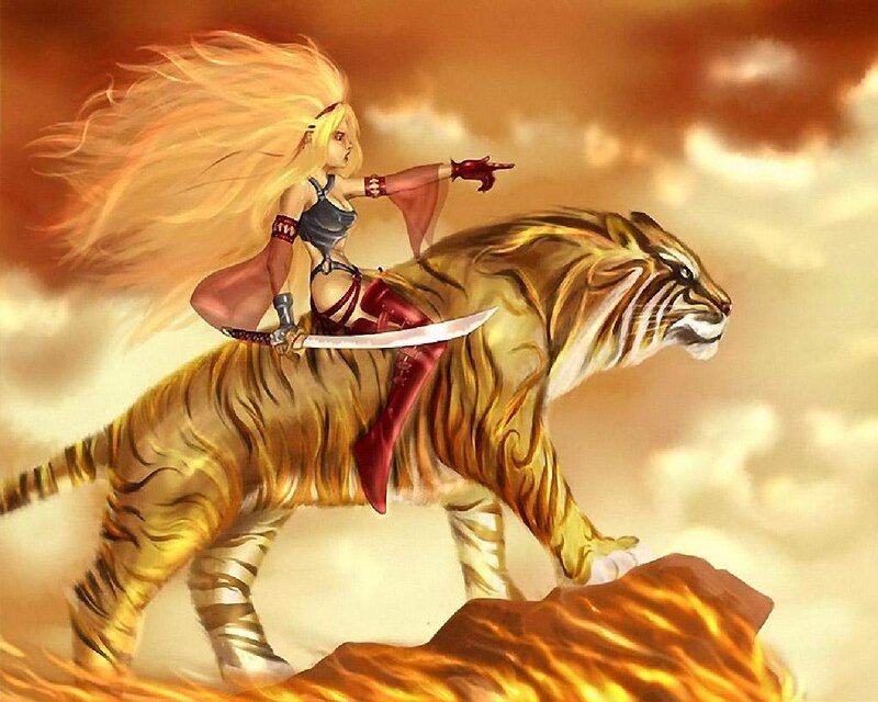 Woman Riding Tiger — Orange