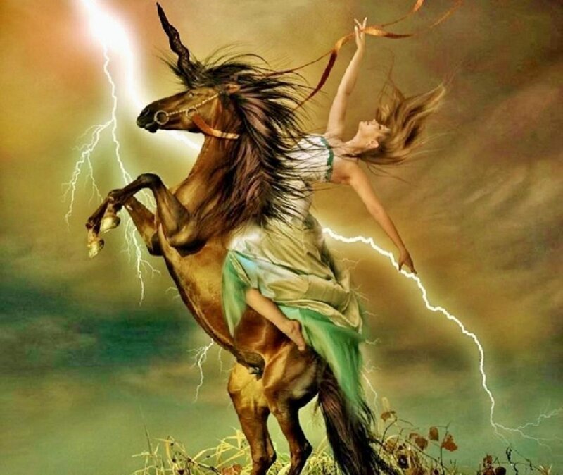 Woman Riding Unicorn — Brown
