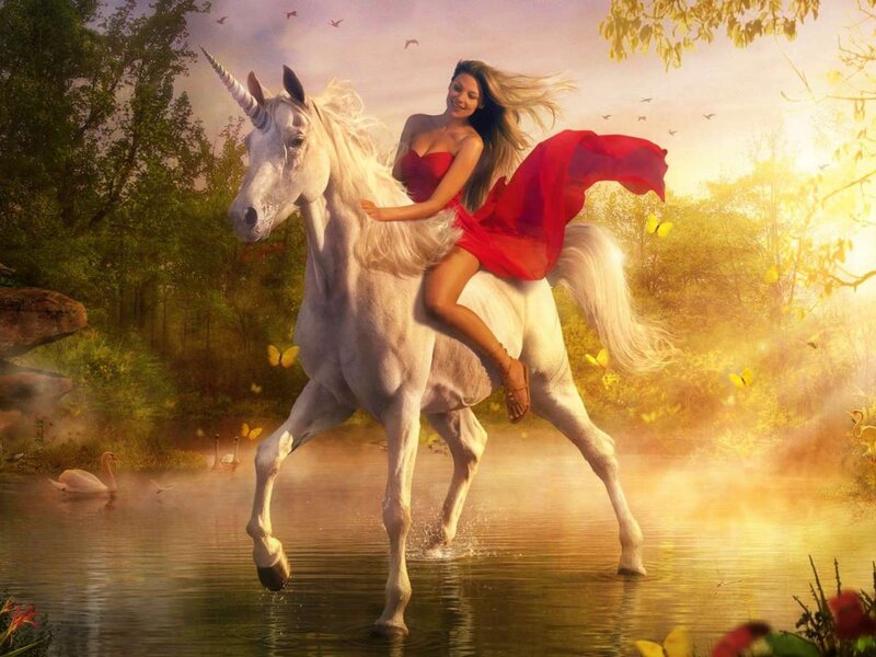 Woman Riding Unicorn — Red