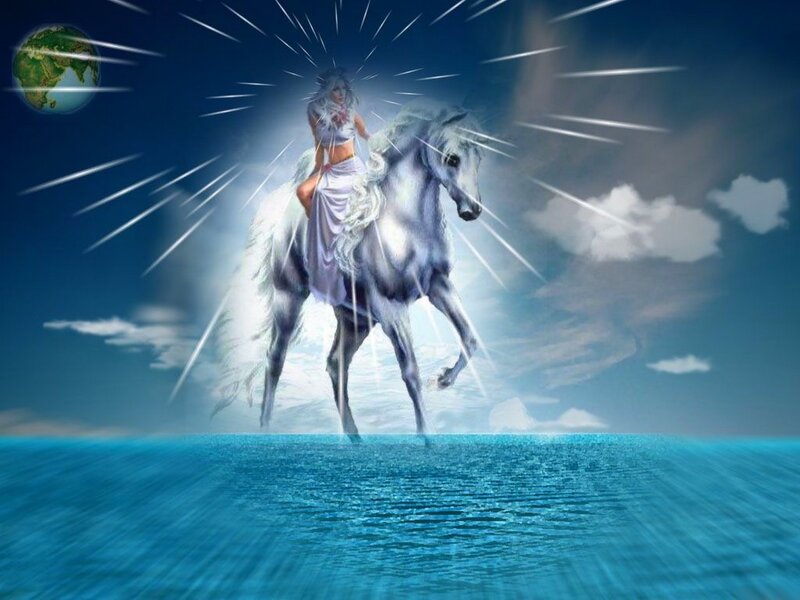 woman riding white horse