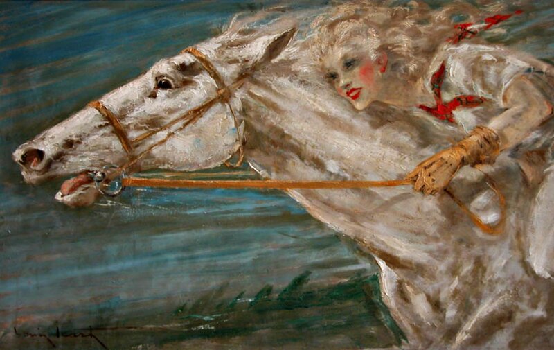 Woman Riding White Horse — Dramatic, Painting