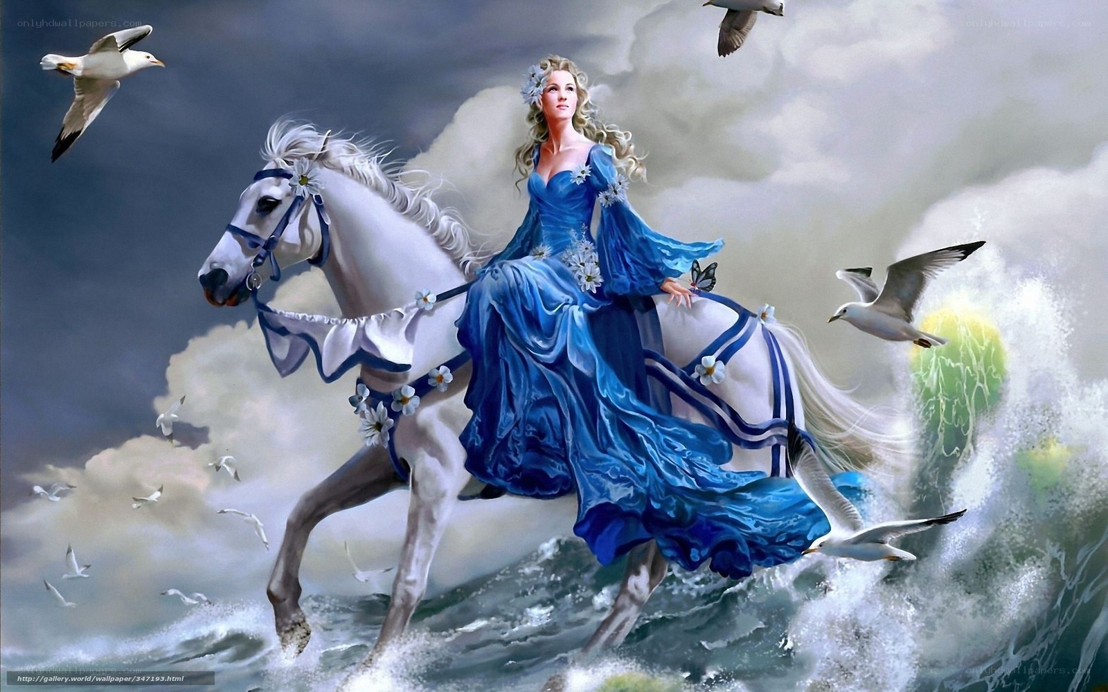woman riding white horse on waves