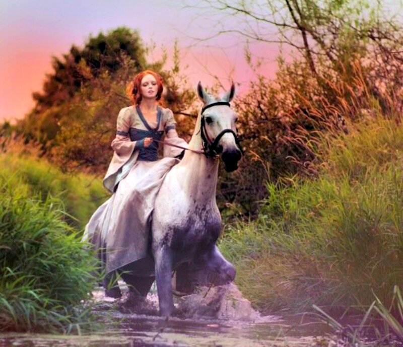 Woman Riding White Horse — Pink