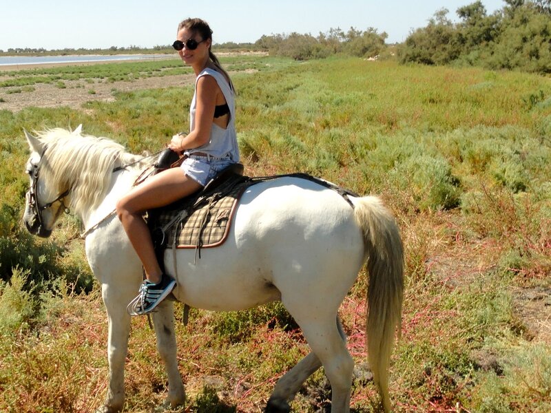 Woman Riding White Horse — Relaxed