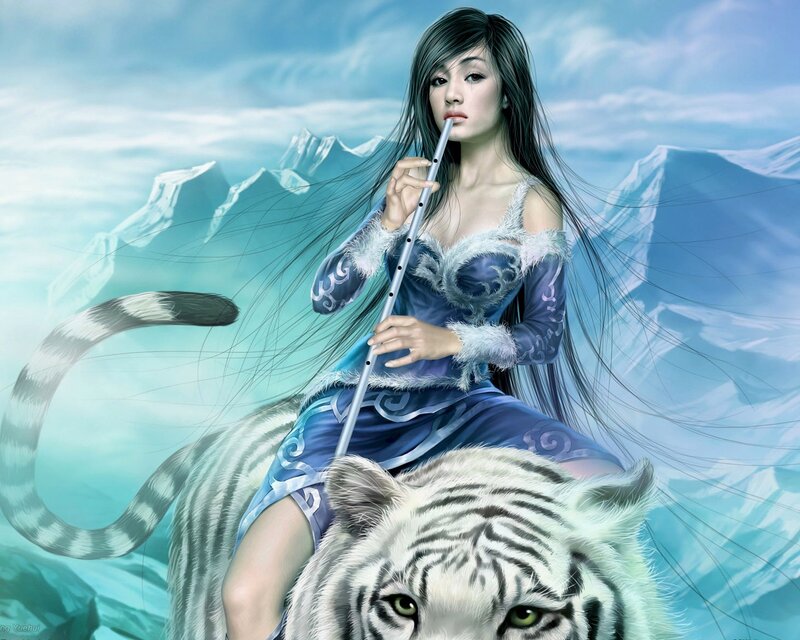 woman riding white tiger