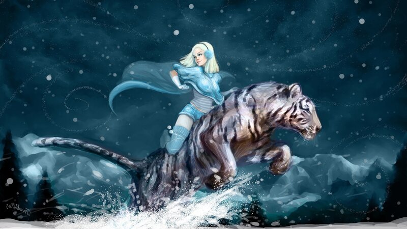 woman riding white tiger