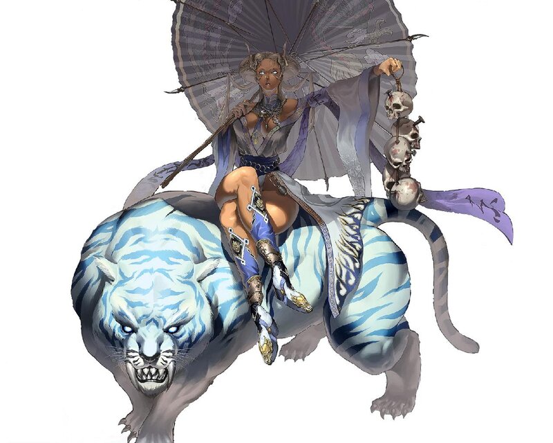Woman Riding White Tiger — Dramatic