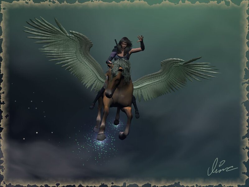 Woman Riding Winged Horse