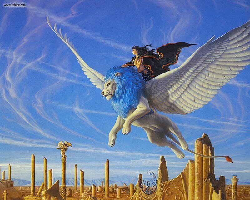 Woman Riding Winged Lion