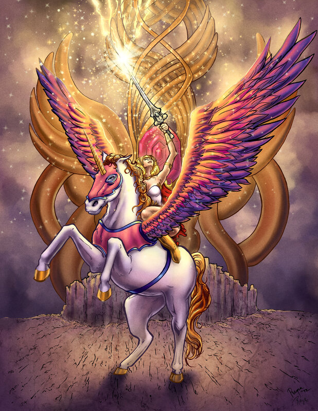 Woman Riding Winged Unicorn — Purple