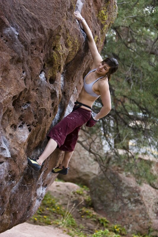 Woman rock climbing
