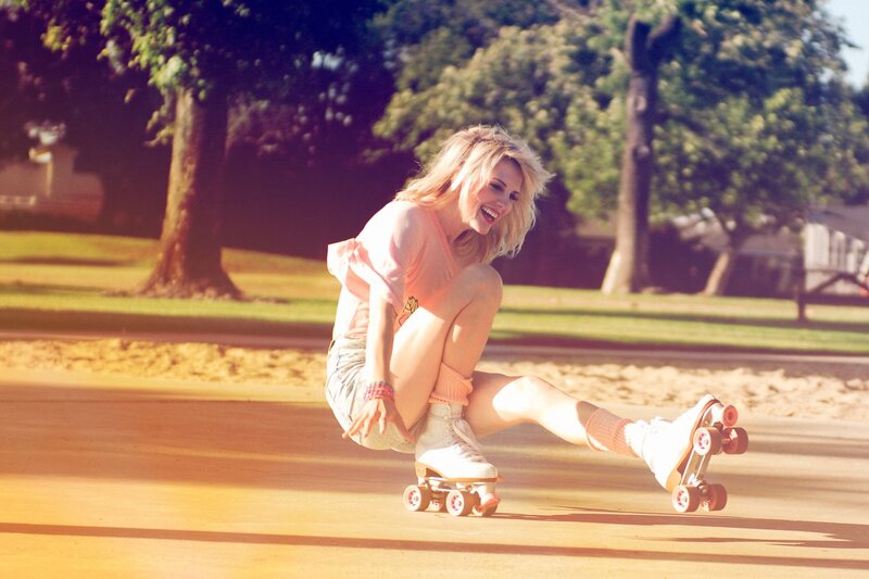 Woman roller skating in park