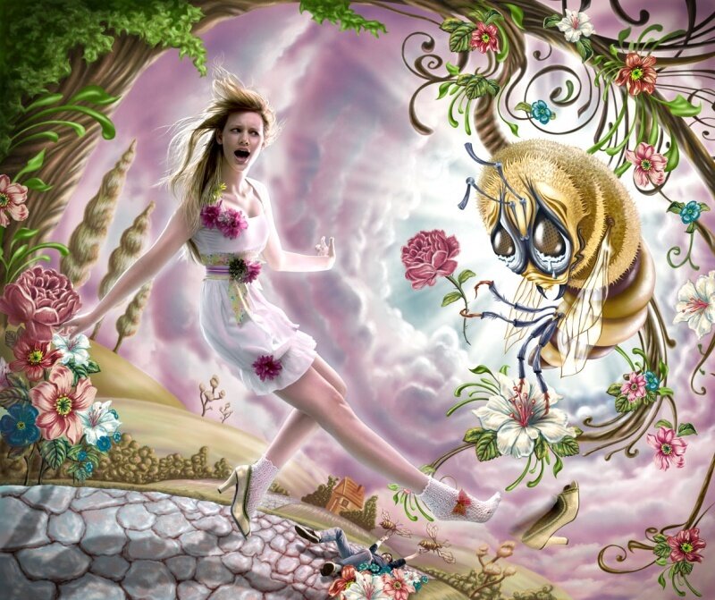 Woman Running from Bee