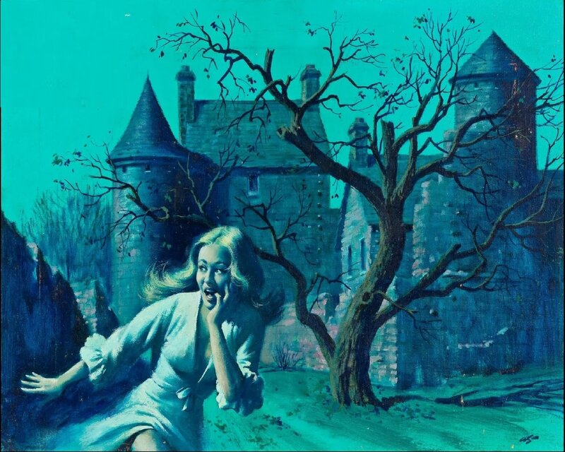 Woman Running from Castle — Teal