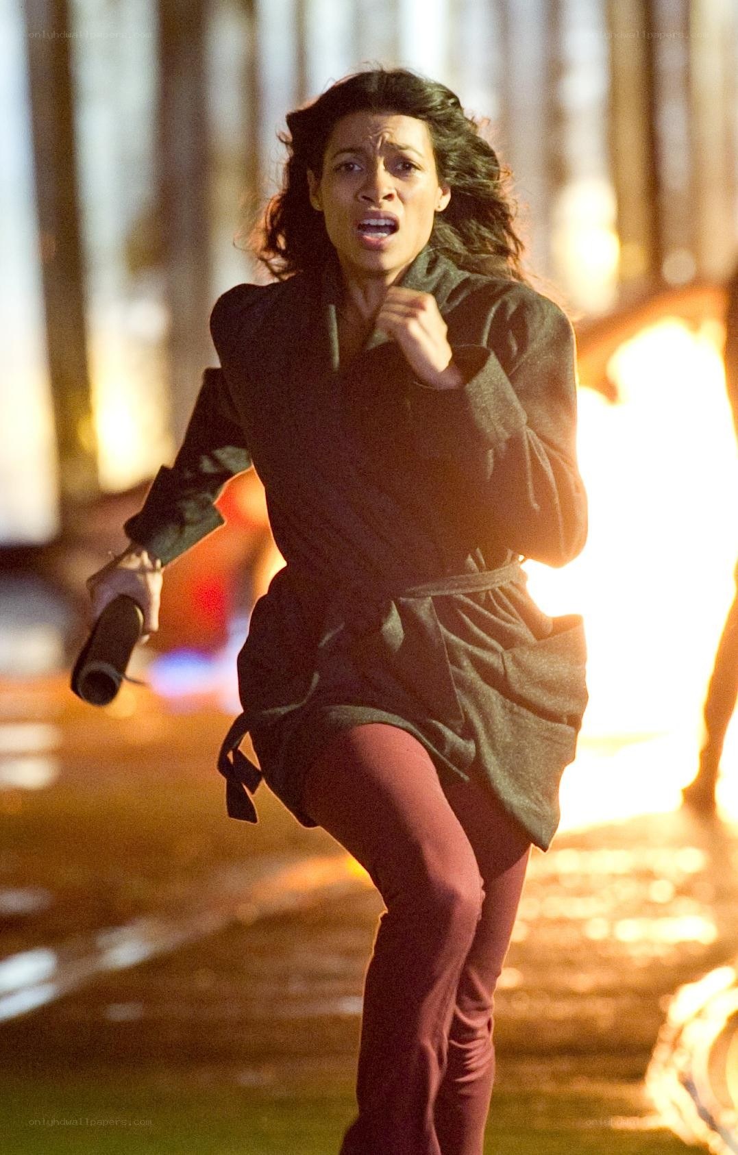 woman running from fire