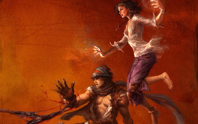 Woman Running from Man — Orange