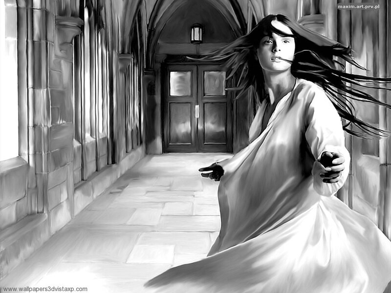 woman running in a hallway