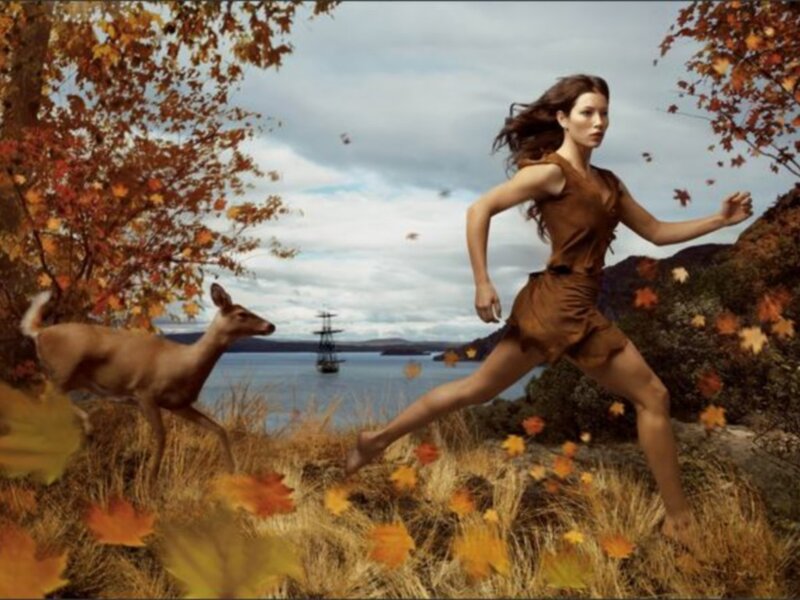 woman running in autumn landscape