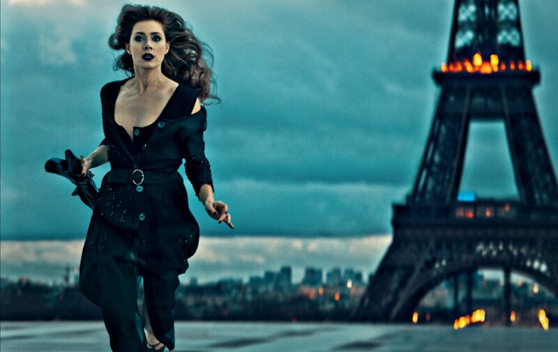 Woman Running in Black Dress — Dramatic