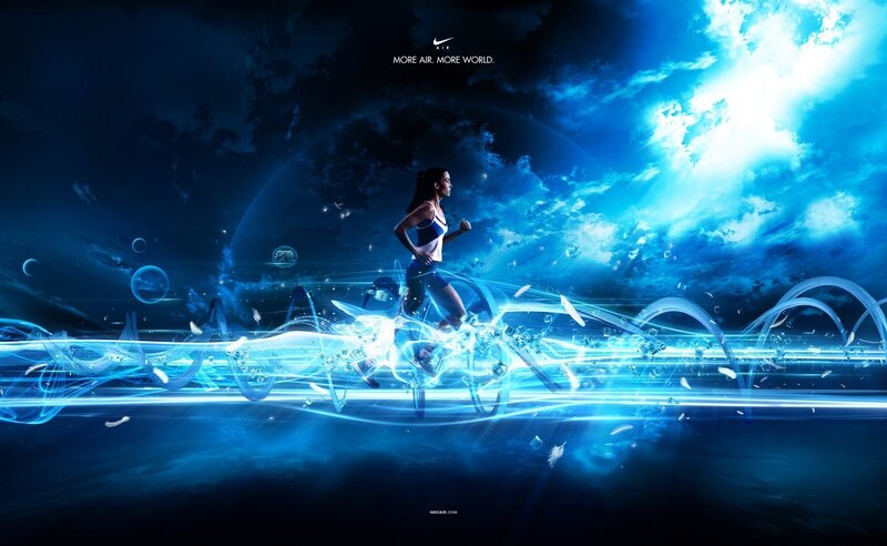 Woman Running in Blue Light
