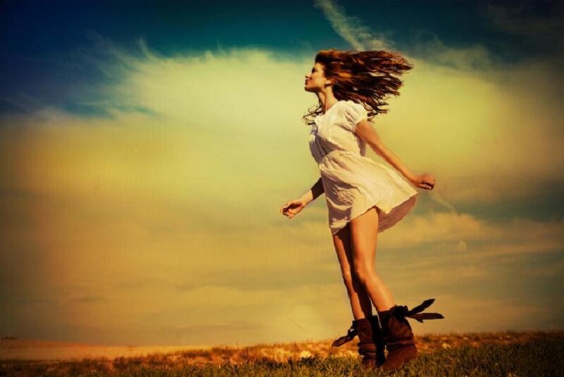 Woman Running in Field — Blue