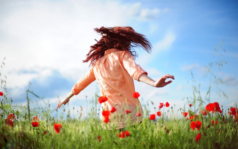 Woman Running in Field — Green, Serene