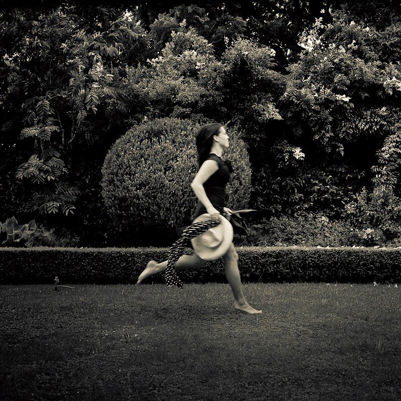 woman running in garden