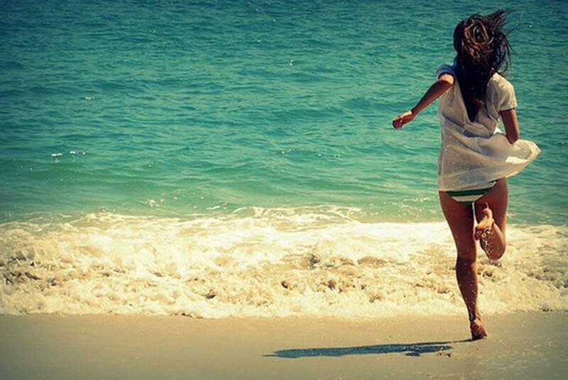 Woman Running on Beach — Blue, Active