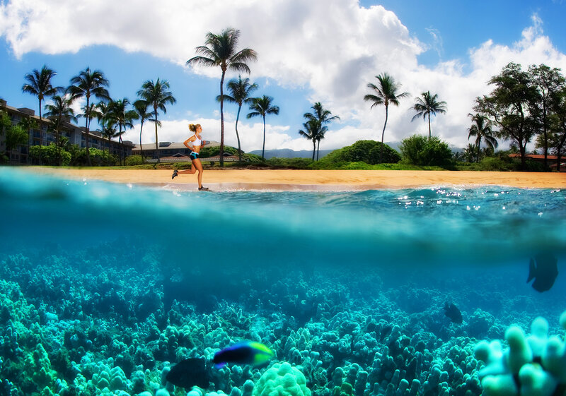 Woman Running on Beach — Blue, Serene
