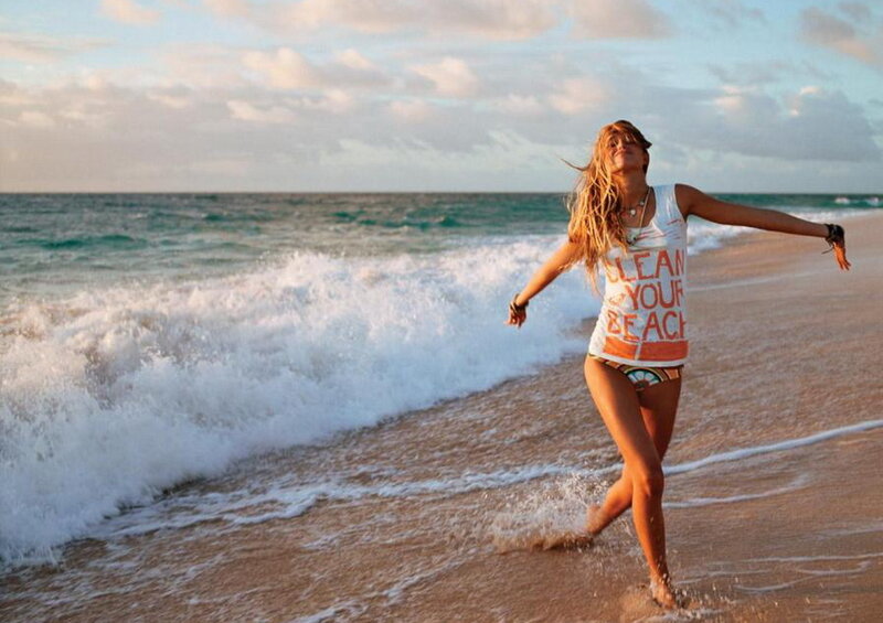 Woman Running on Beach — Blue