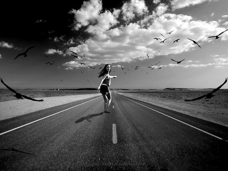 Woman Running on Road
