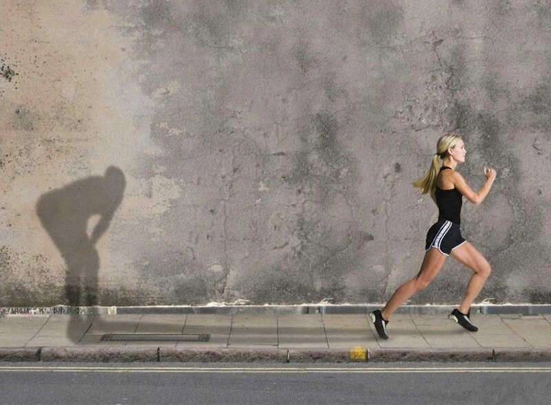 Woman Running on Sidewalk — Gray, Active