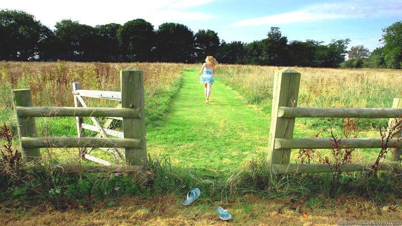 Woman running through a field